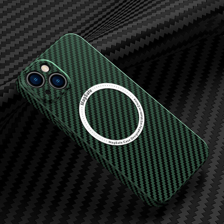 iPhone 13 MagSafe Hardcase Hülle im Carbon Look - Grün