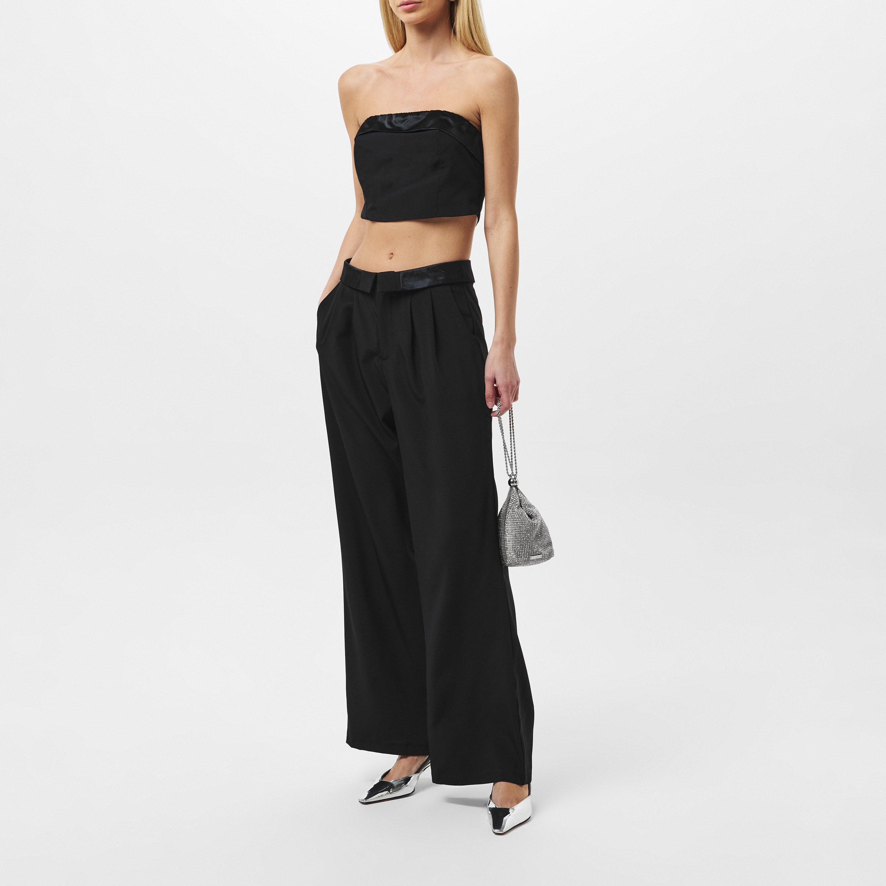 Missy Empire Satin Fold Over Waist Wide Leg Trousers