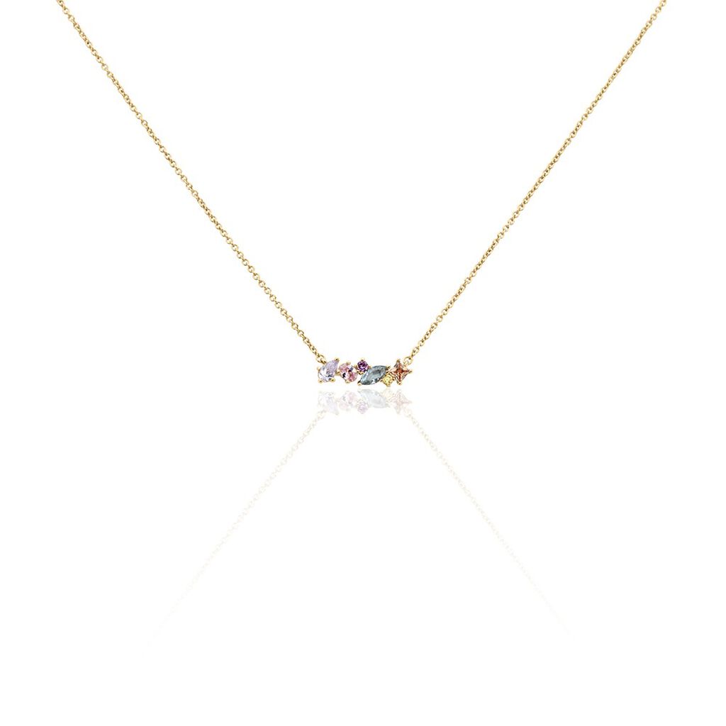 Collier Ikaia Plaqué Or Jaune Aqua Marine Synthétique Oxyde