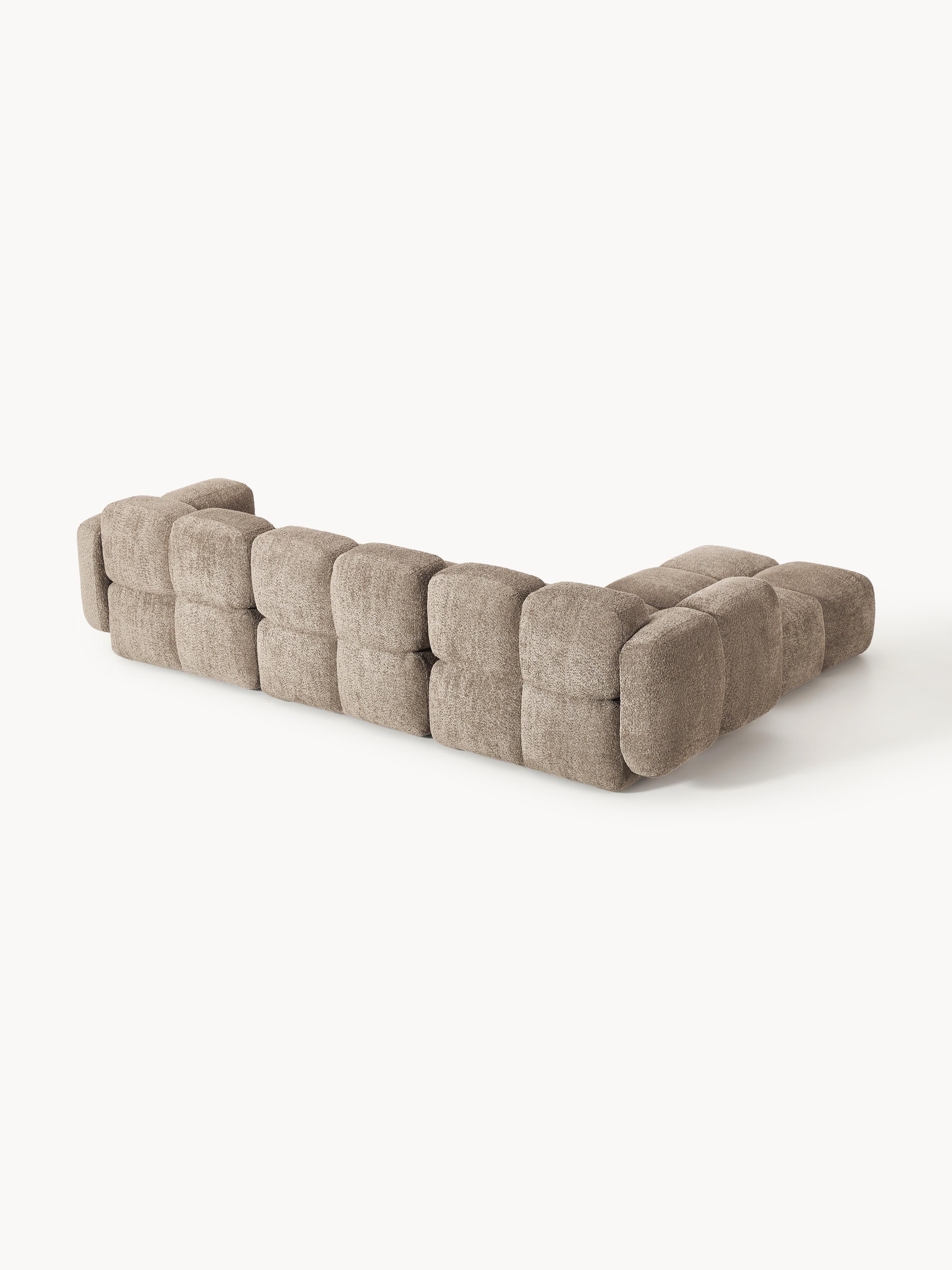 Modulaire bank Tayla (4-zits) van teddy bouclé met poef (links/rechts)