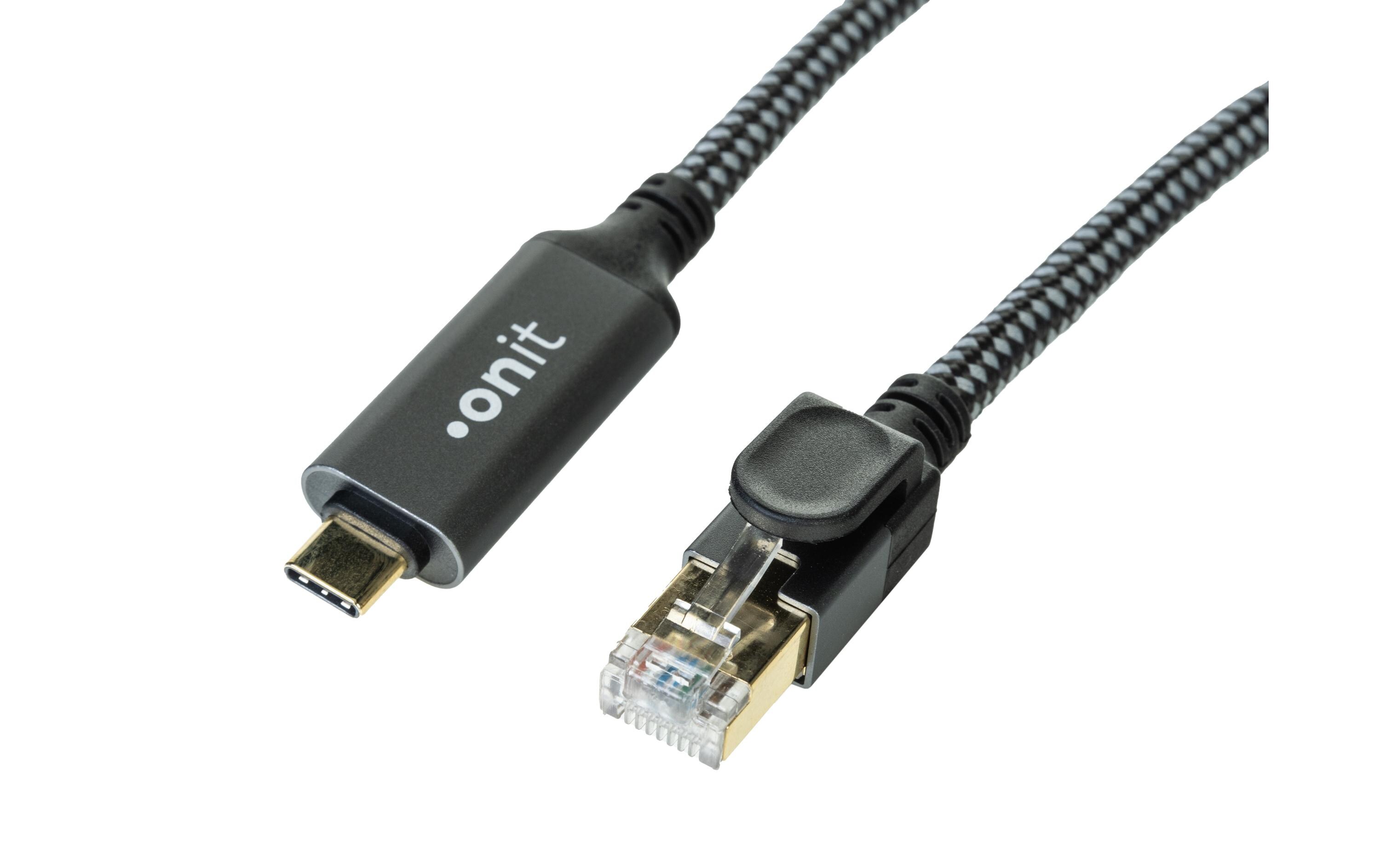 Adapterkabel USB-C – RJ45 Grau/Schwarz, 3 mLAN-Kabel für Mobilgeräte ohne RJ45-Anschluss