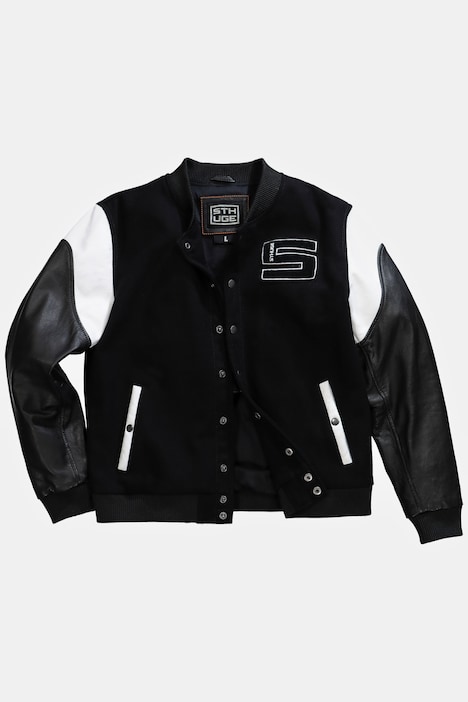 STHUGE College-Bomberjacke, Echt Leder-Ärmel, bis 7 XL