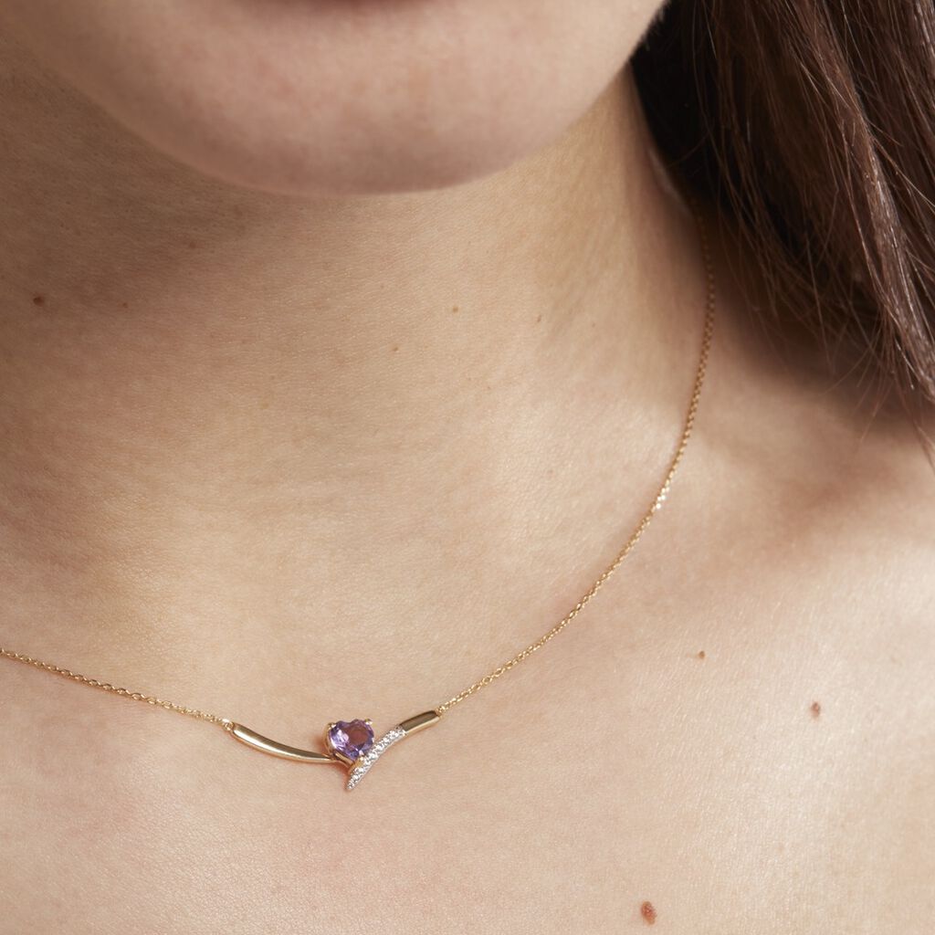 Collier Eva Or Jaune Amethyste Et Oxyde De Zirconium