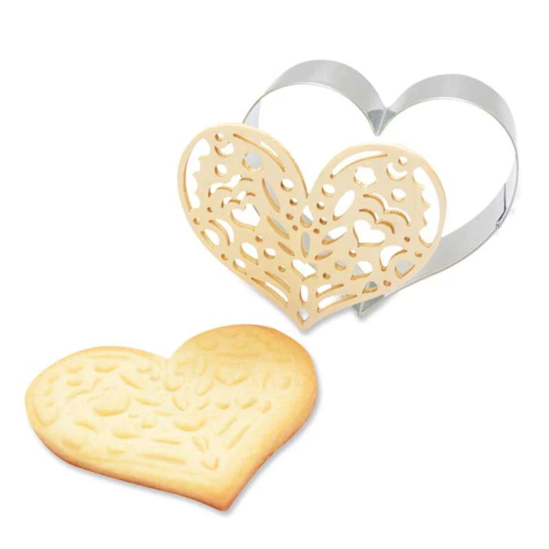 Kit pour biscuit en relief Coeur + 2 Stylos au chocolat blanc et marro