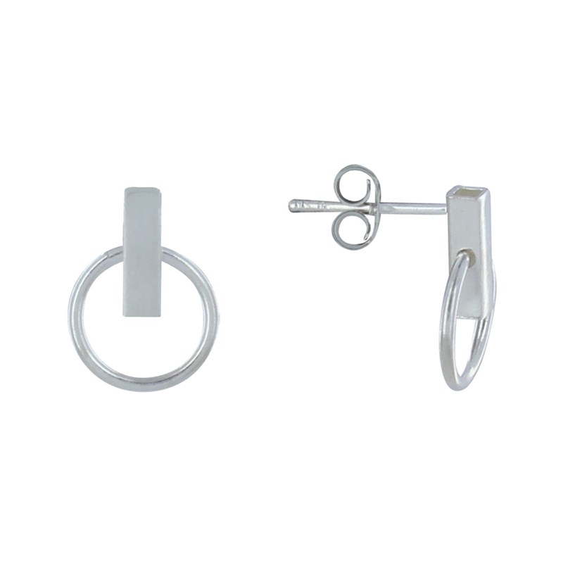 Boucles d'Oreilles Argent Petit Rectangle et Anneau