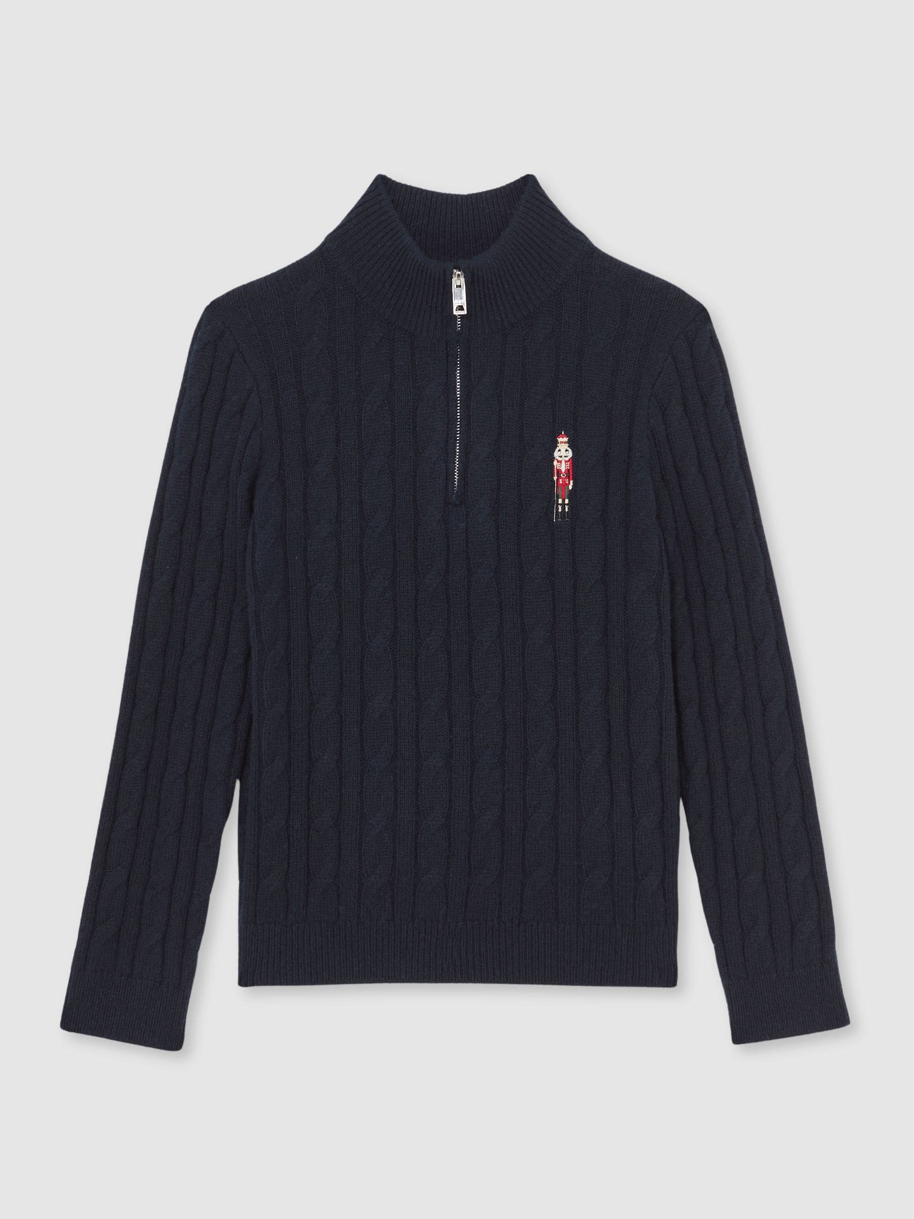Donkerblauw - Reiss Nollaig Wool-Blend Half-Zip Nutcracker Jumper