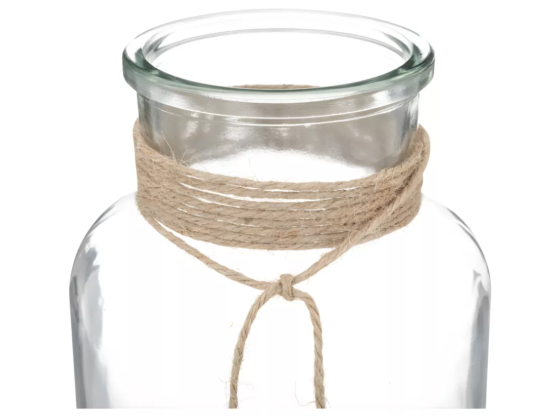 Vase Bocal en Verre transparent et Jute H 25 cm
