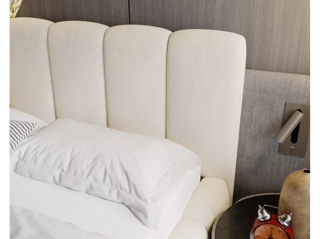 Lit rembourré avec rangement - 160 x 200 - lit double - velours - beige - Cloud