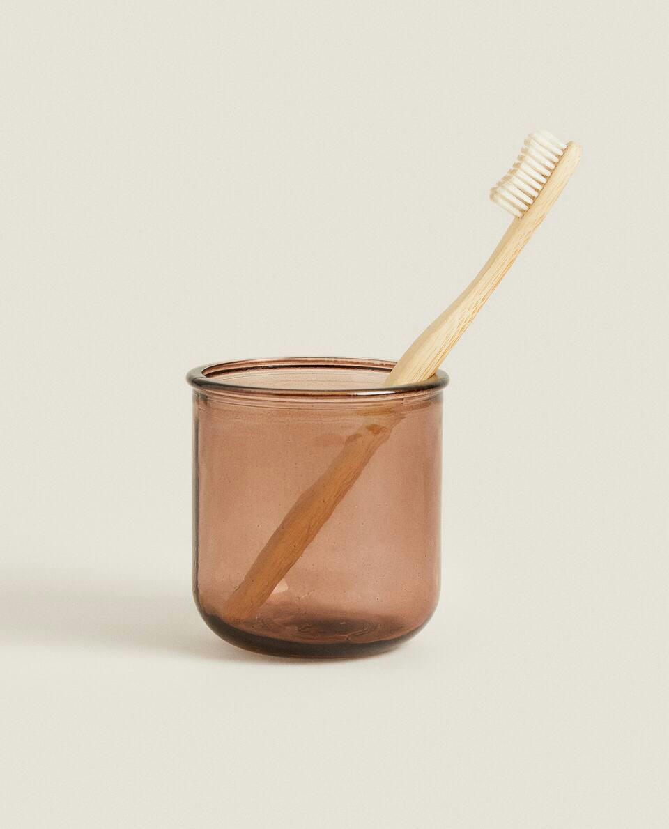 Conjunto de banheiro em vidro caramelo