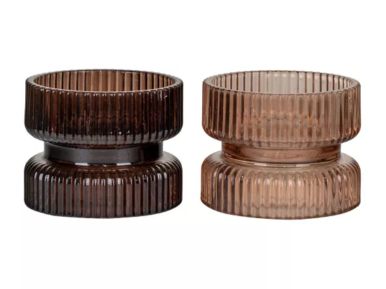 Moura bougeoirs réversibles pour bougies chauffe-plat et bougies pilier, set de 2 brun.