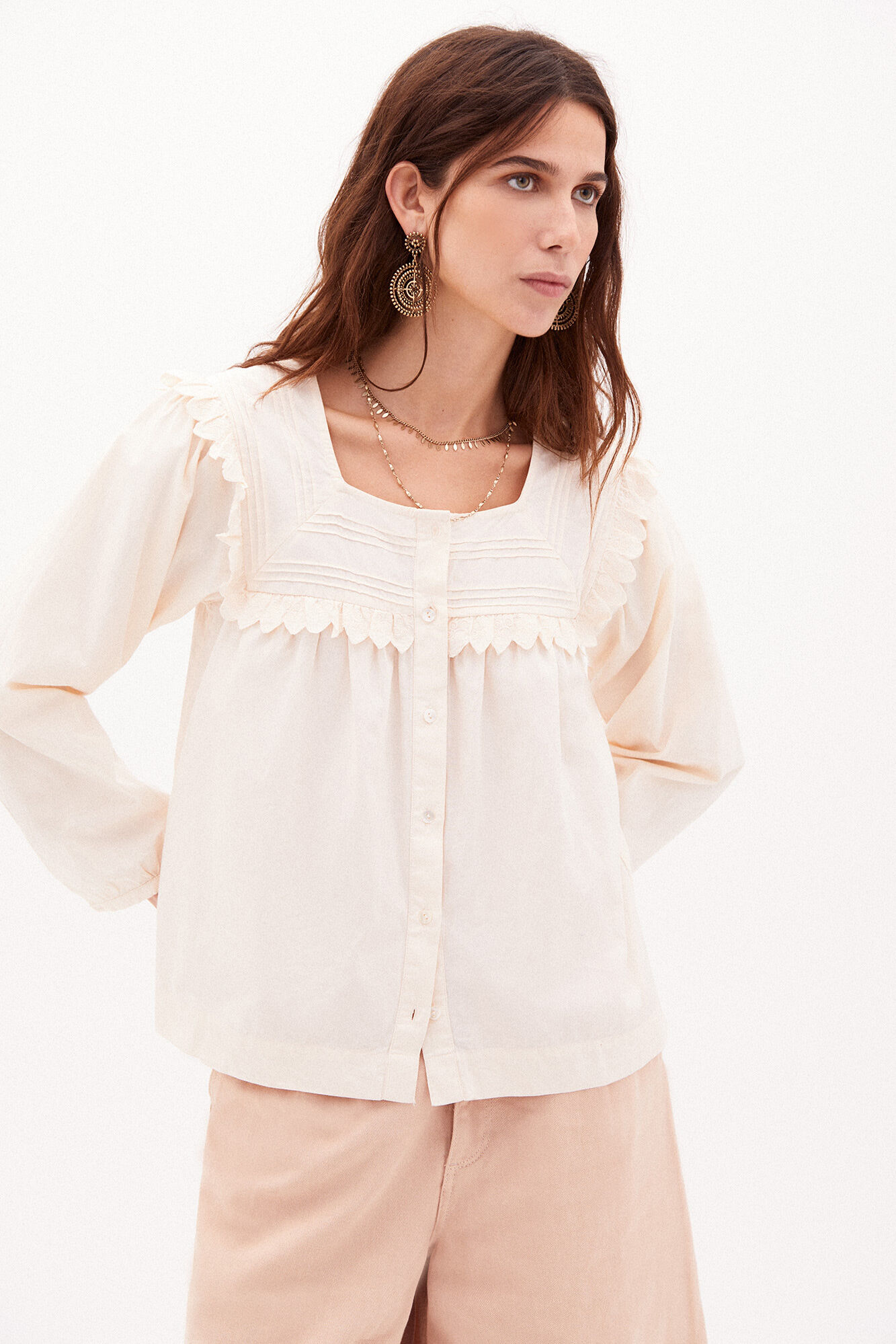 Blusa romântica Martina em algodão - Amarela