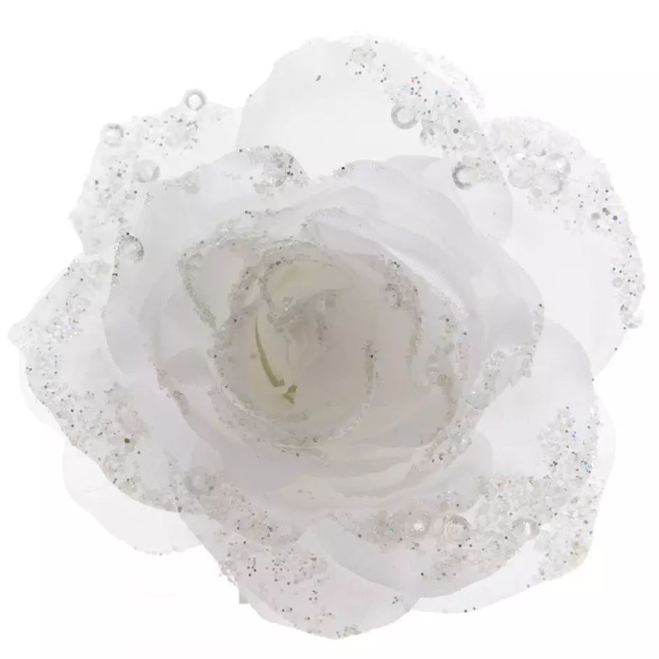 Fleur décorative sur pince (D14 cm) Rosace Blanc