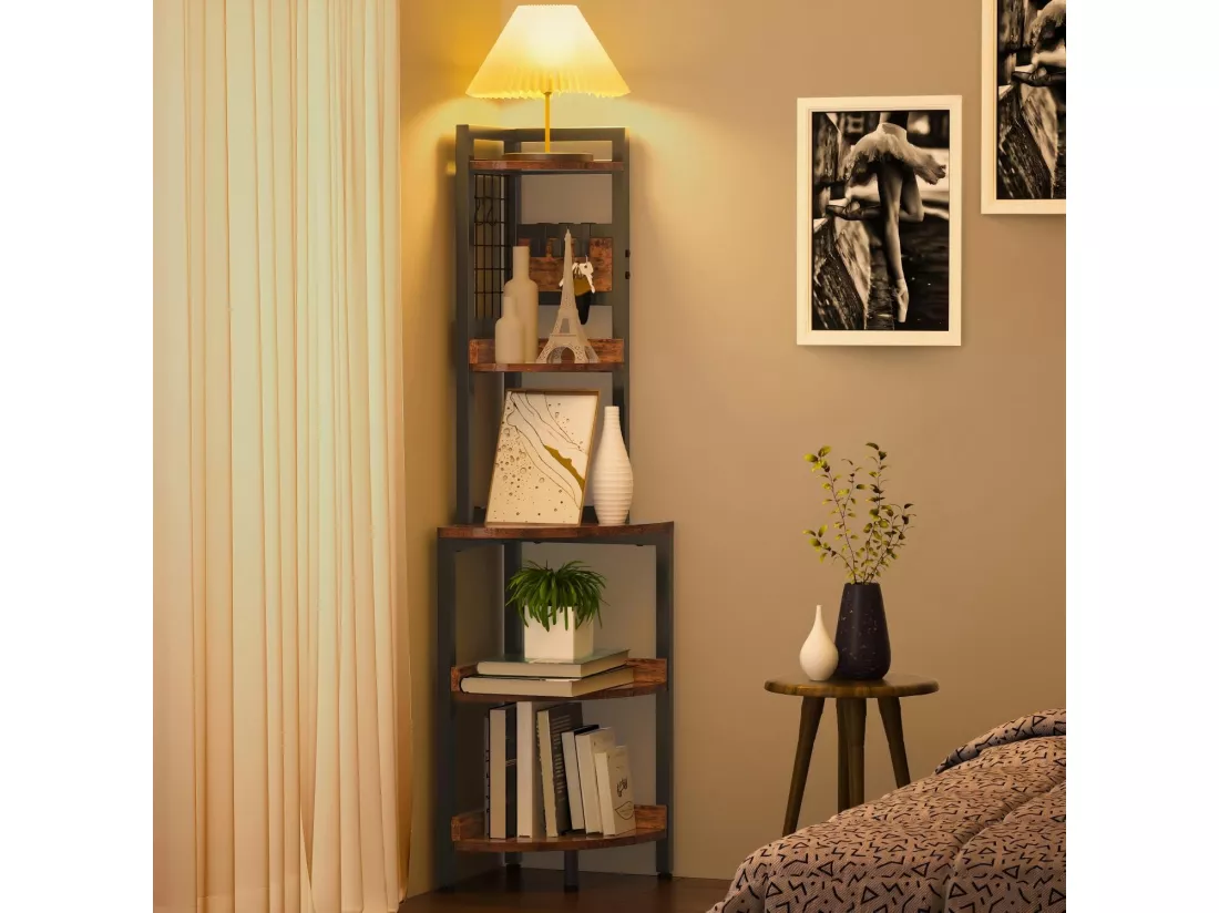 Etagère d'angle, 5 cases, Étagère Polyvalente pour Présentoir, Porte-Plante pour Salon, Meuble de Rangement, 30x30x150cm