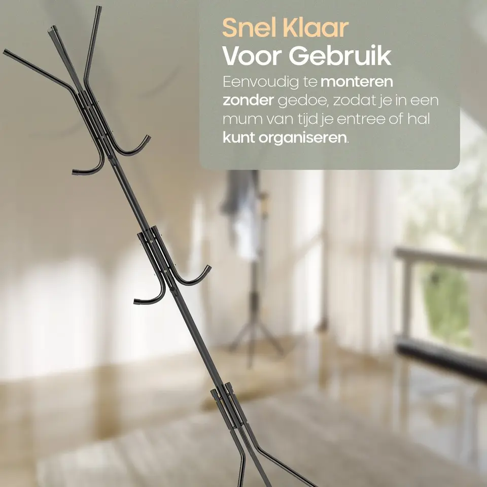 O'DADDY® Kapstok Staand - Opbergrek - 12 Haken - Vrijstaand Garderoberek