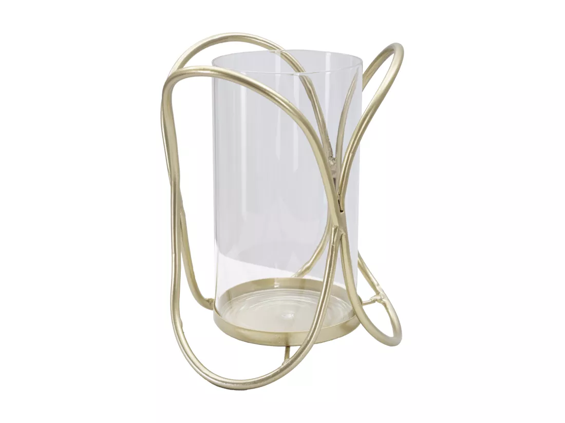Support de Bougie en Métal Doré avec Coupelle en Verre - Porte-bougie Glox Gold Ø 16x21,5 cm, Design Géométrique Élégant avec Lignes Douces