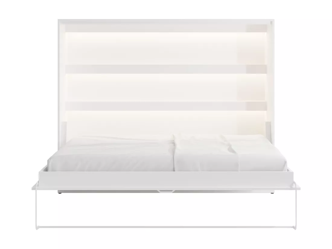 Lit escamotable 140 x 200 cm - Ouverture horizontale manuelle - Avec LEDs - Blanc - RAPILI