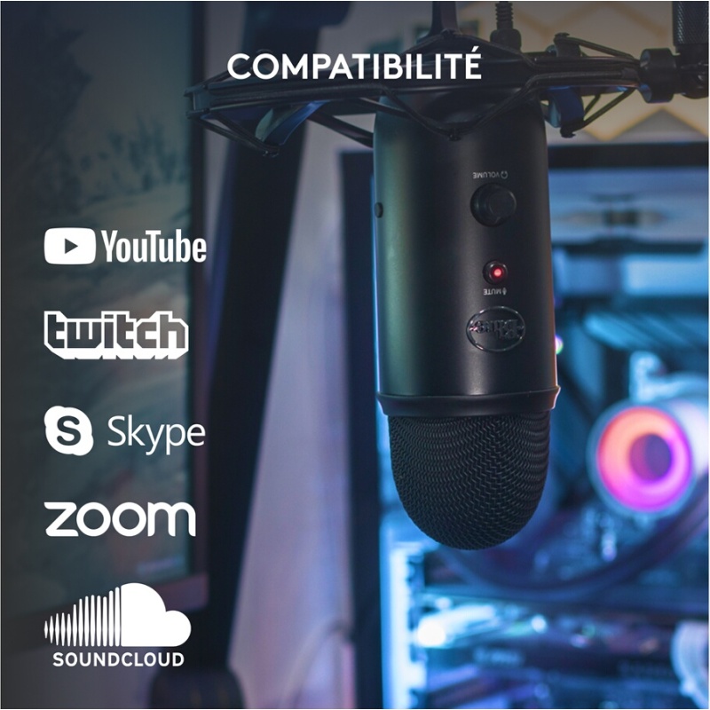 Microphone Blue Microphones USB Yeti Noir, Plug & Play sur PC et Mac