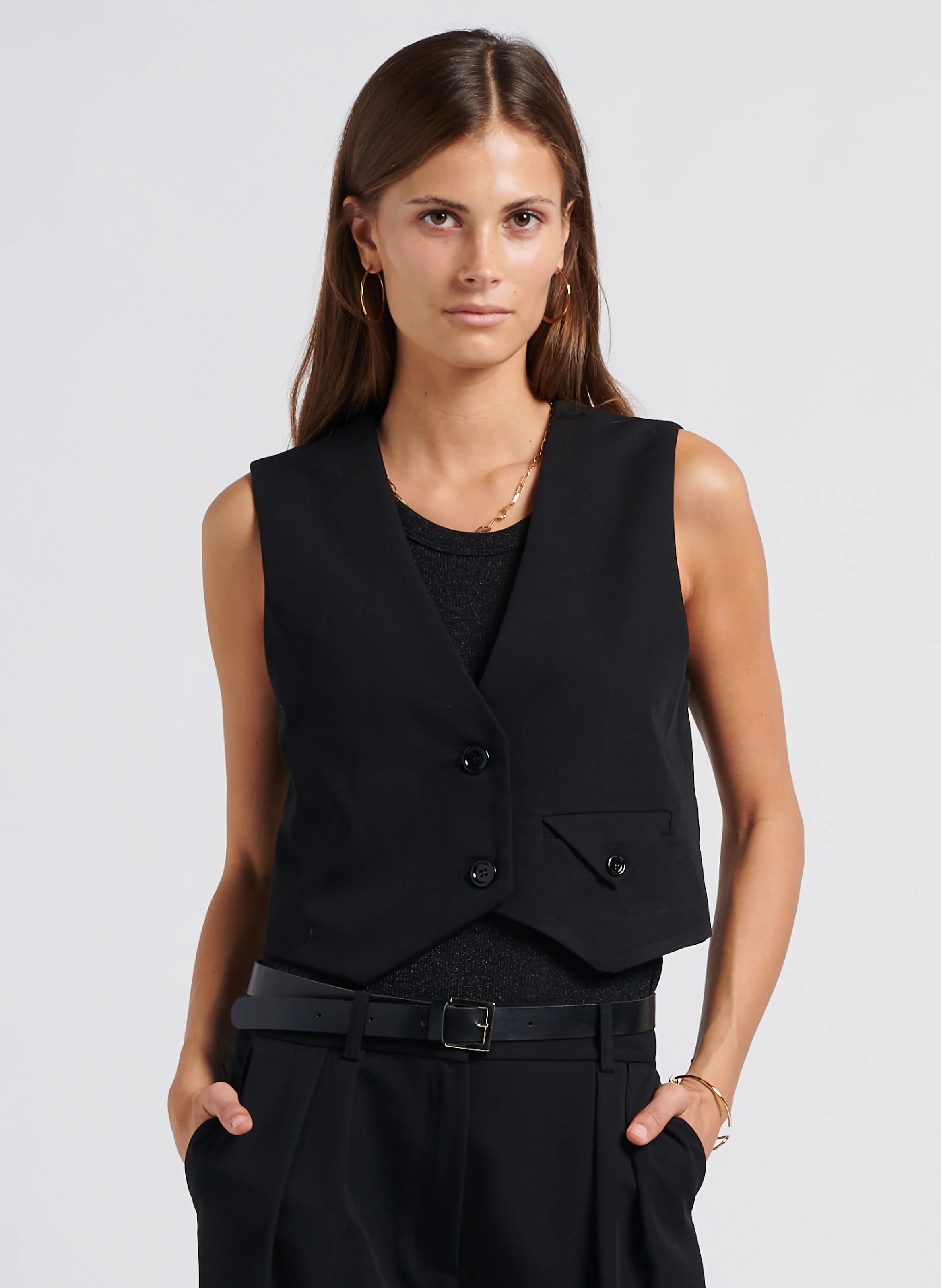 Gilet tailleur à col V| Noir