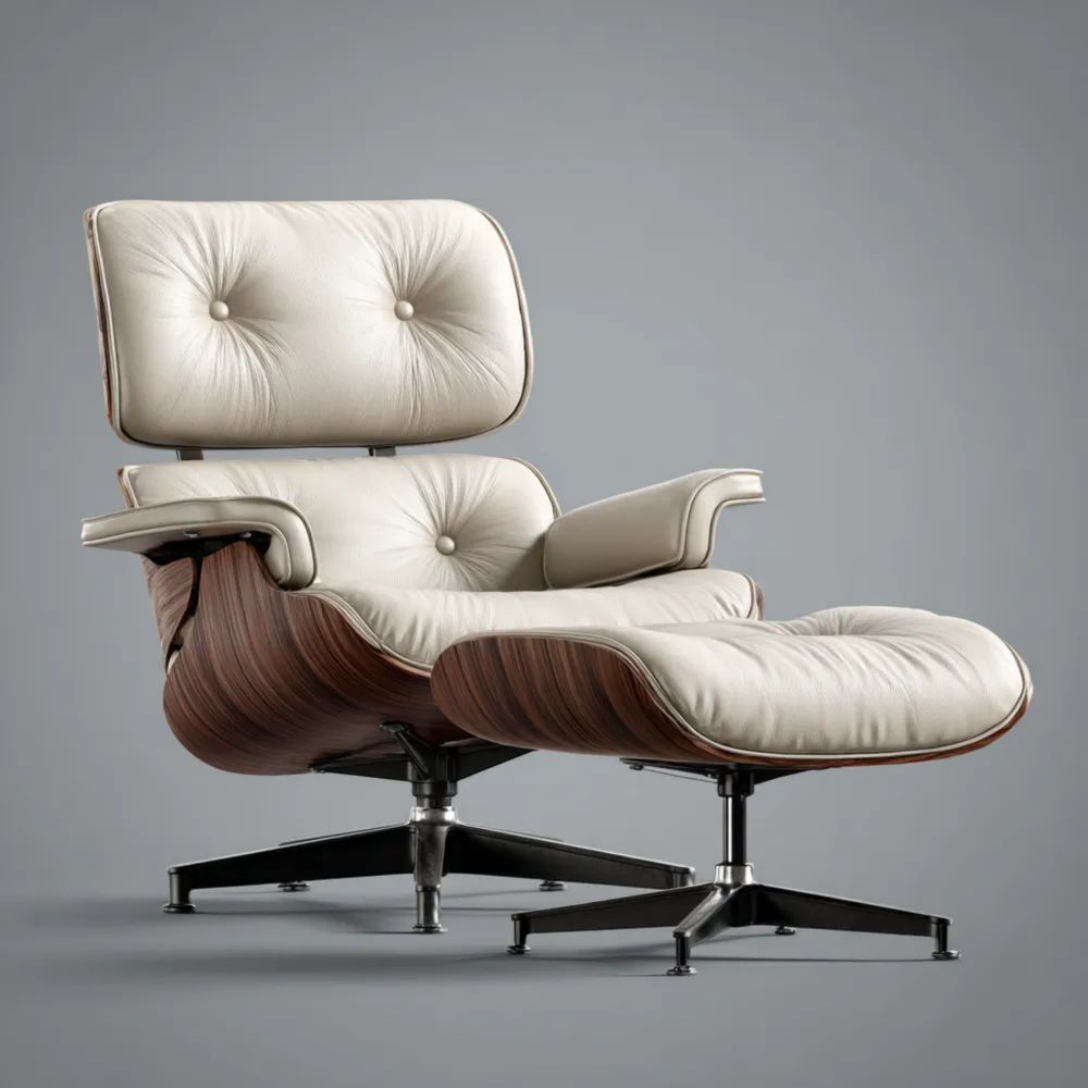 Relaxsessel mit Ottomane Leder 84x85x92 cm – Cremeweiß – Ergonomisches Design