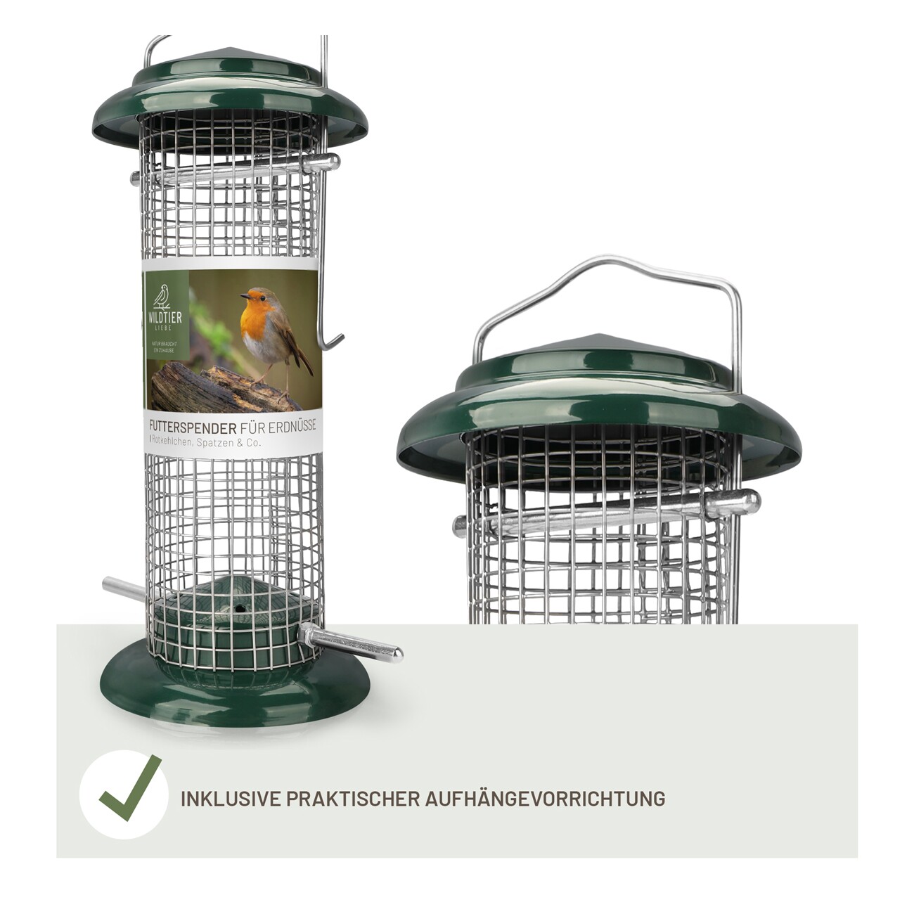wildtier liebe Futterspender für Erdnüsse 23,5cm, Grün