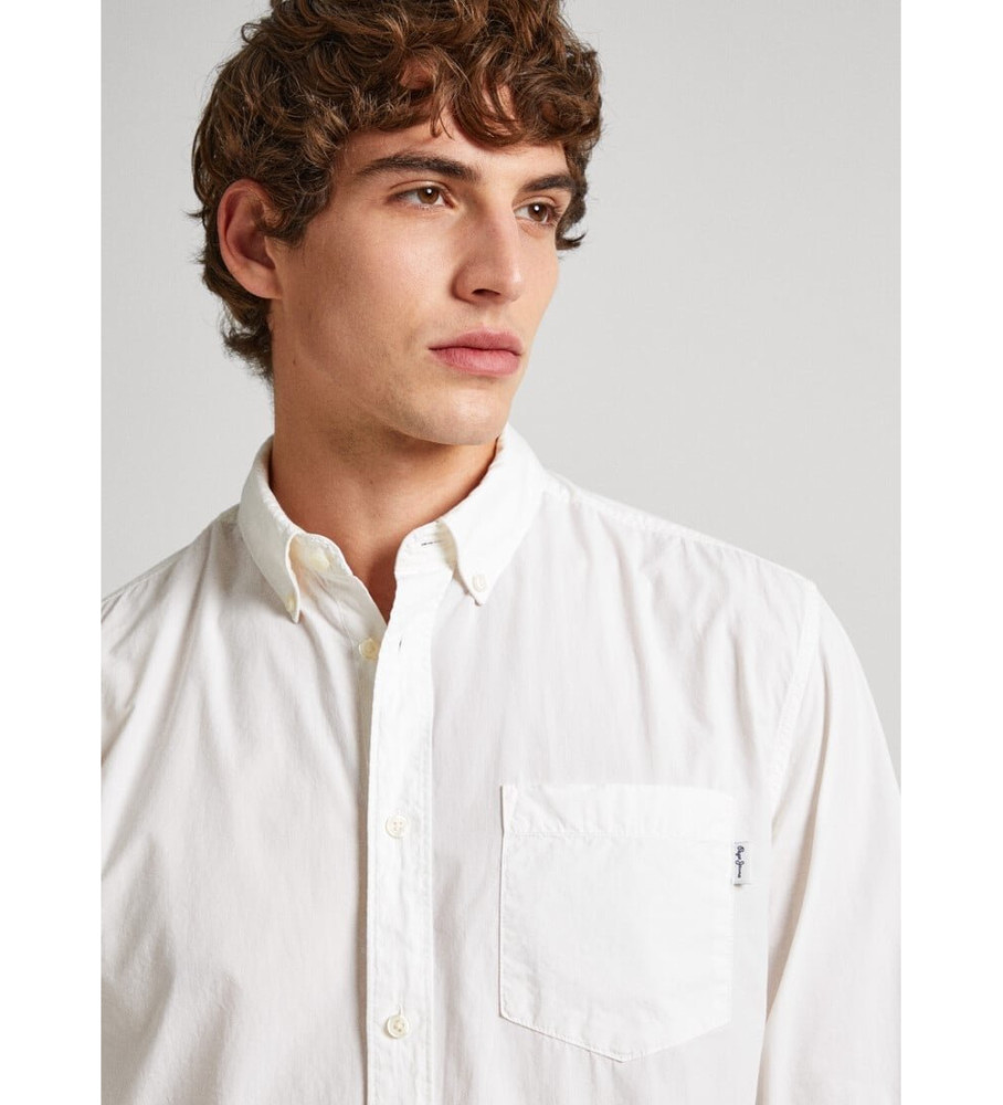 Camisa branca lisa de tecido Popeline Pepe Jeans, corte regular.