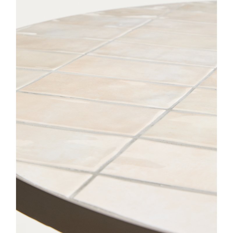 Table ronde Tella en acier galvanisé taupe et céramique beige Ø 90 cm