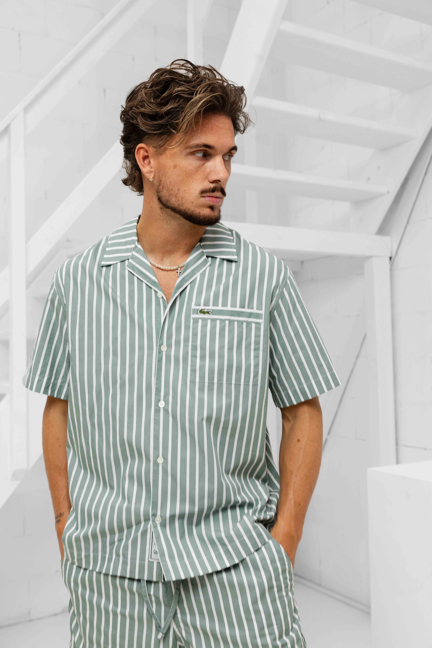 Lacoste Striped Zomerset Heren Groen/Wit