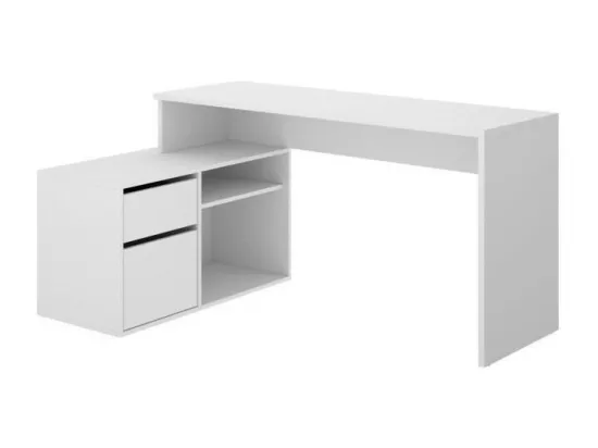 Bureau d'angle reversible 1 tiroir + 1 porte - Blanc - L 139 x P 92 x H 75 cm - ROX