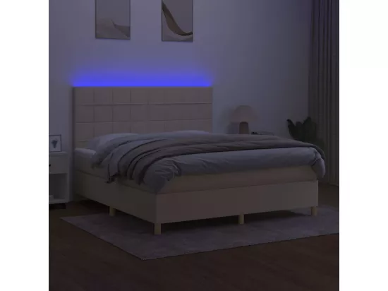 Sommier tapissier avec matelas et LED Crème 180x200 cm Tissu