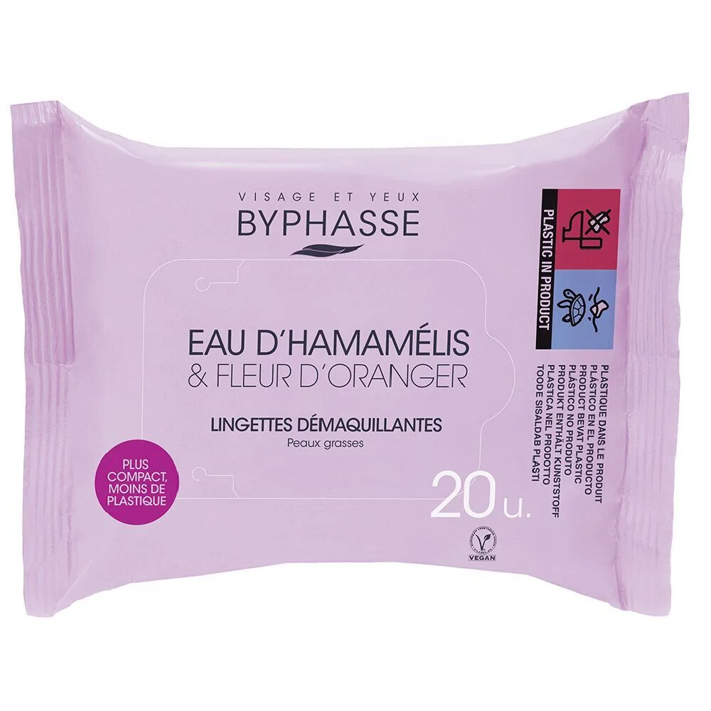 Lingettes démaquillantes Byphasse eau d'hamamélis et fleur d'oranger