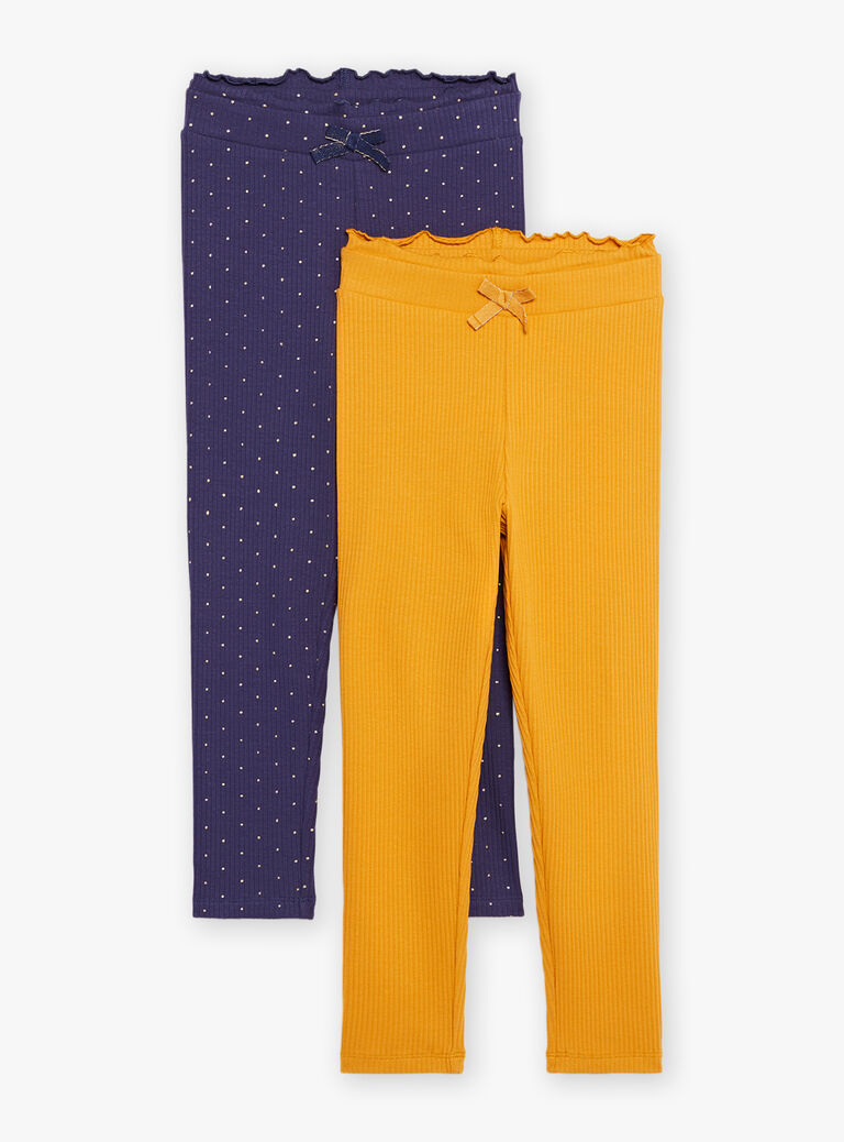 2 leggings jaune et bleu marine