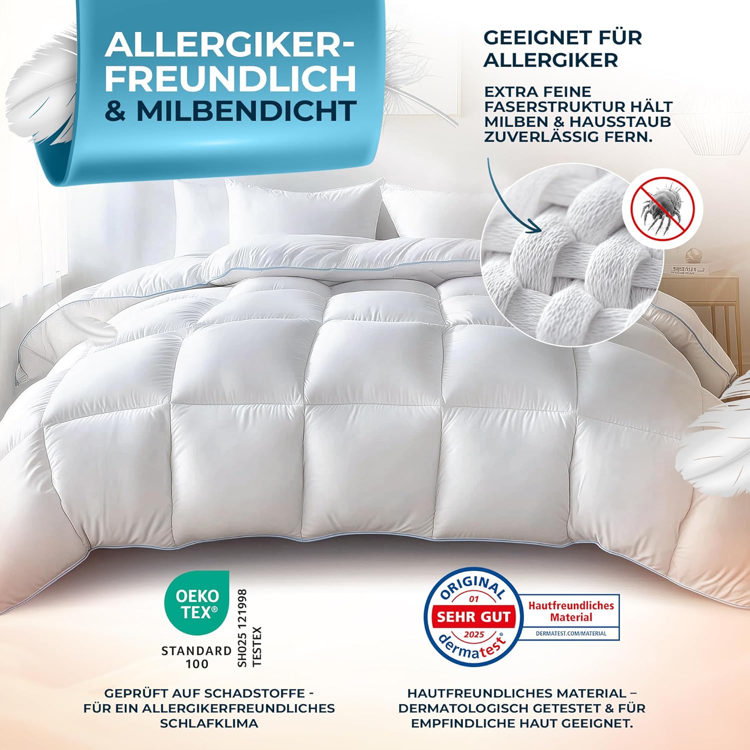 Glückstoff® Winterdecke aus Federn und Daunen 135x200cm [Zertifiziert in Deutschland] - Dicke Bettdecke Winter Waschbar - Warme Daunendecke Allergiker - Schlafdecke Zudecke - Decke Extra Warm - Duvet