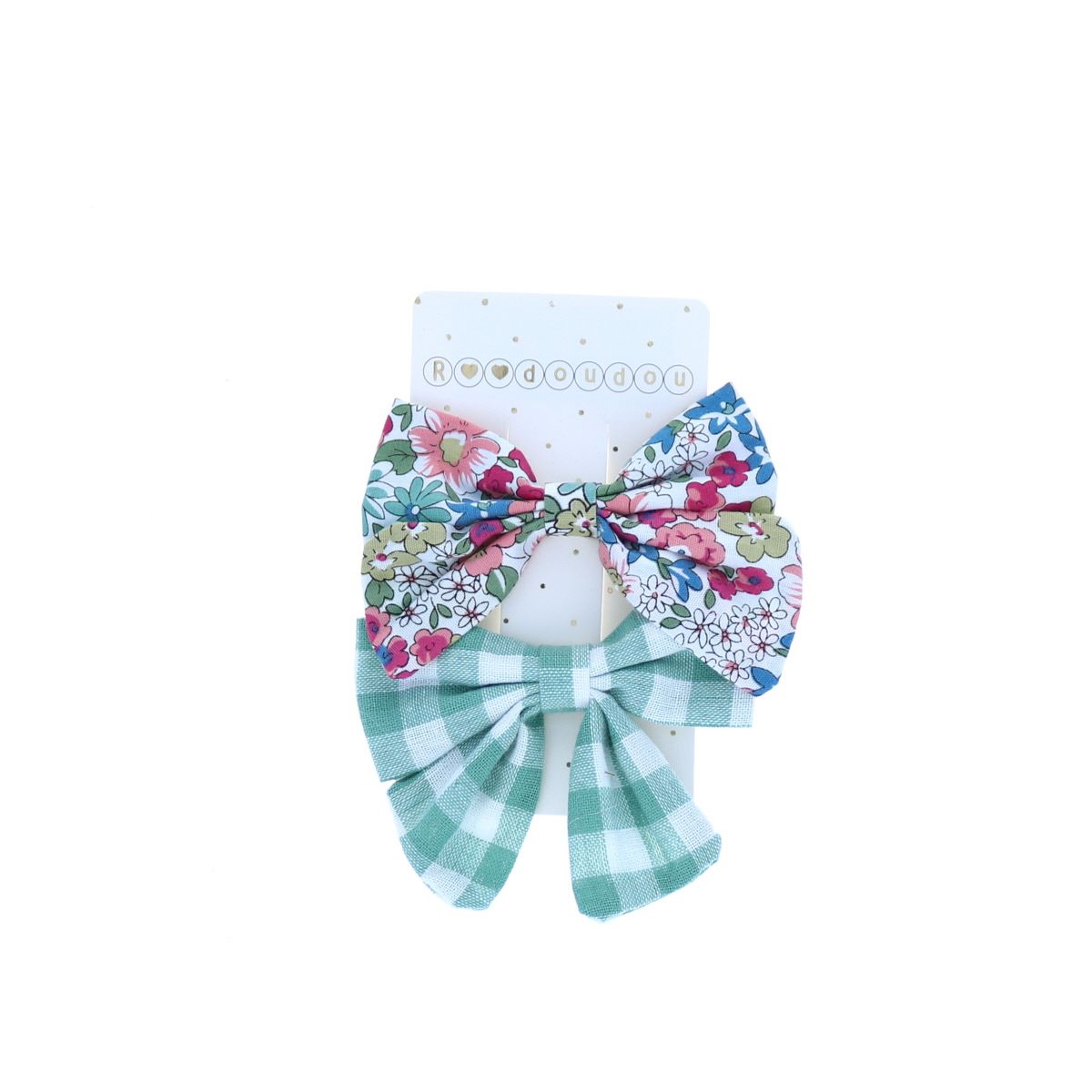 Lot de 2 barrettes à nœud fleurs et carreaux Roodoudou