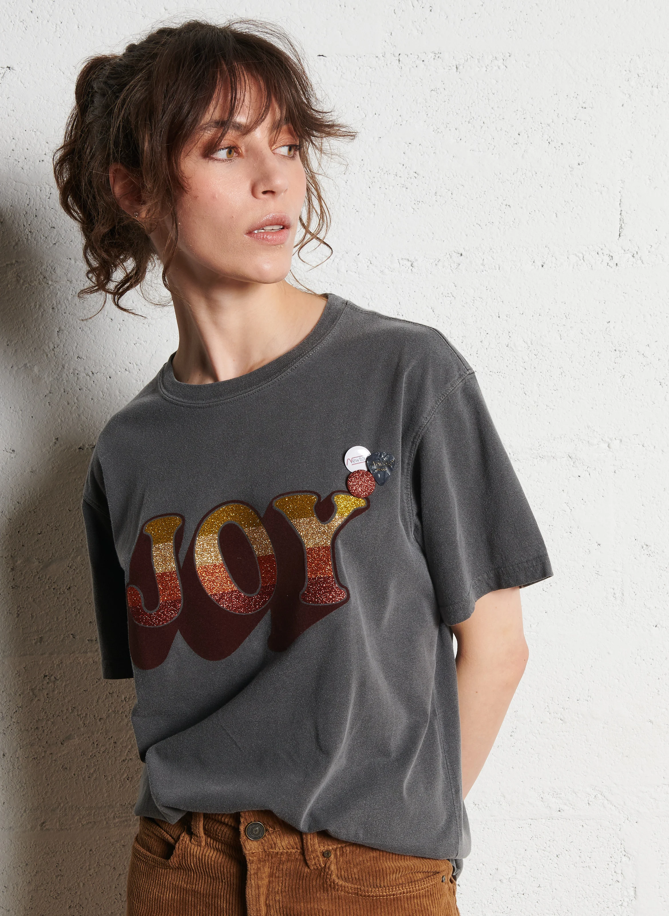 TRUCKER JOY - Tee-shirt droit col rond sérigraphié en coton | Gris
