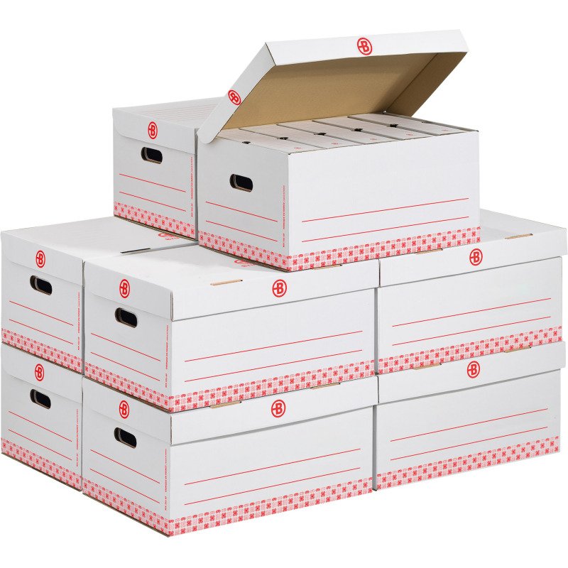 Pack archivage carton Bruneau - Dos 10 cm  - Haute résistance - blanches - 60 boîtes + 10 caisses