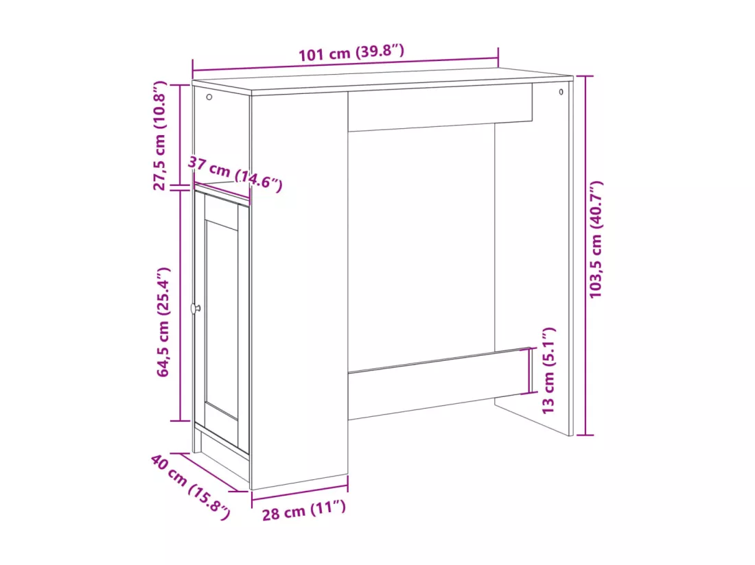Table de bar avec étagères blanc bois d'ingénierie