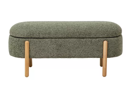 Banc en bois de pin et tissu bouclette vert Calya
