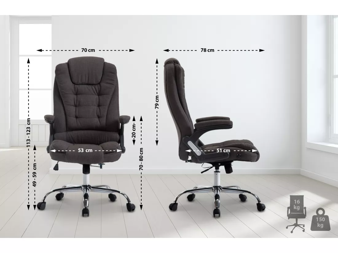 Chaise de bureau - Tissu & Métal chromé - Gris foncé - Thor