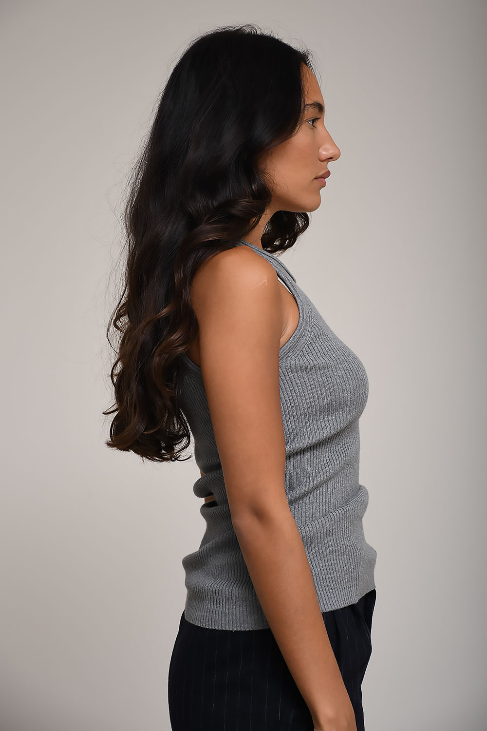 Ribbed cotton/cashmere tank top