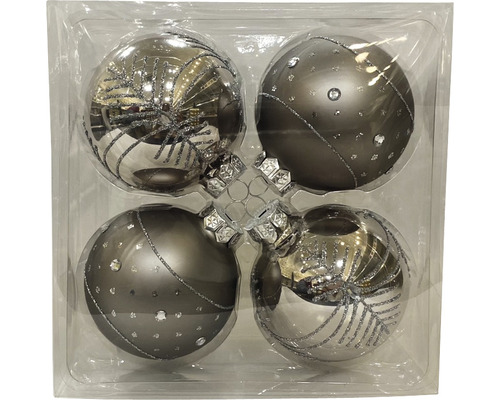 Glazen kerstboomballen Lafiora Ø 8 cm grijs 4 st.