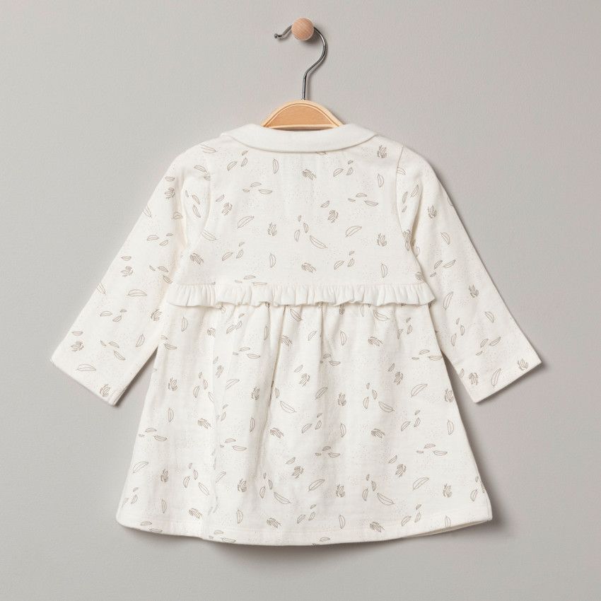Robe manches longues en coton imprimée all-over - Ecru