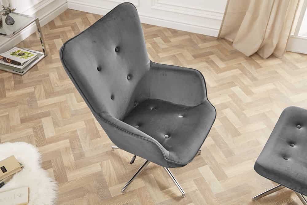 Design Sessel MR. LOUNGER grau chrom Samt höhenverstellbar drehbar Retro