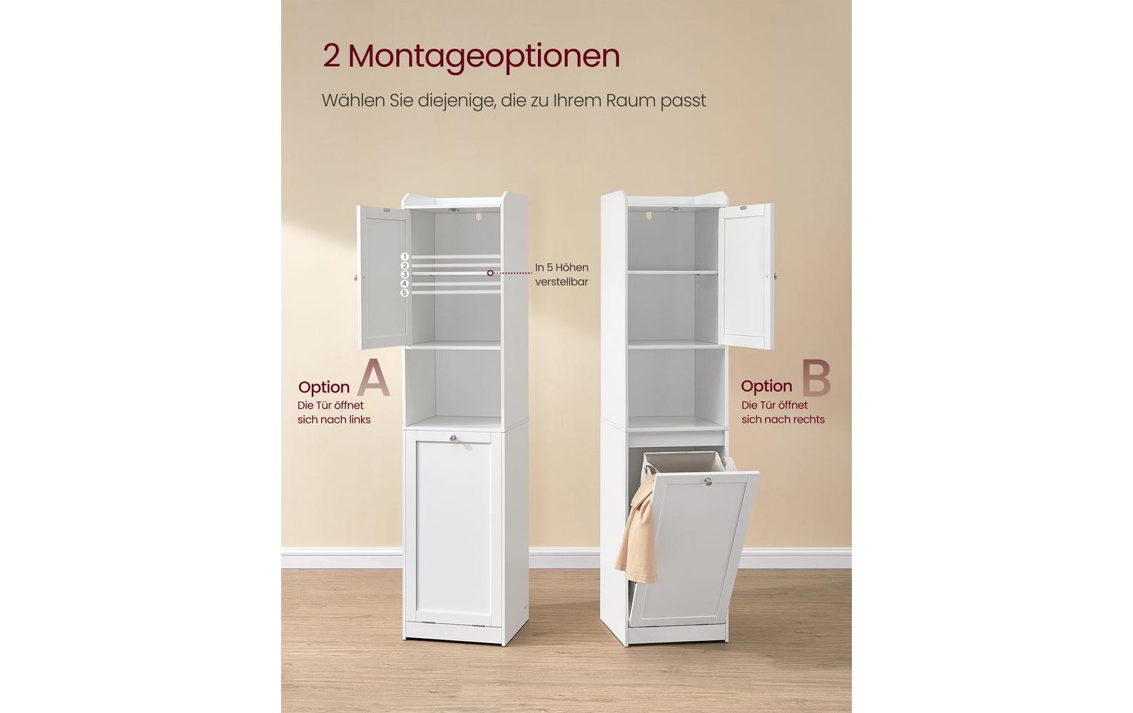 Badezimmerregal 40 x 170 cm, Weiss<br>Badezimmerschrank mit Wäschekorb