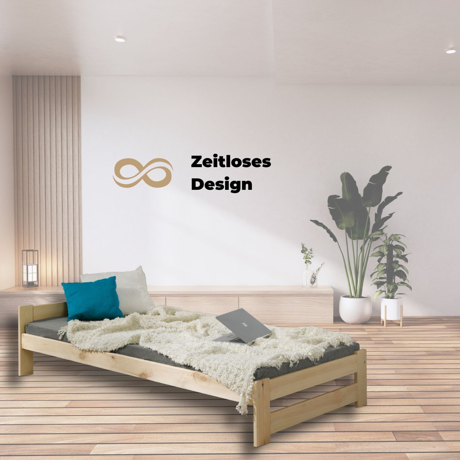 Coemo Bett Classico Holzbett Bettgestell mit Lattenrost Massivholz Kiefer 80x200 cm natur