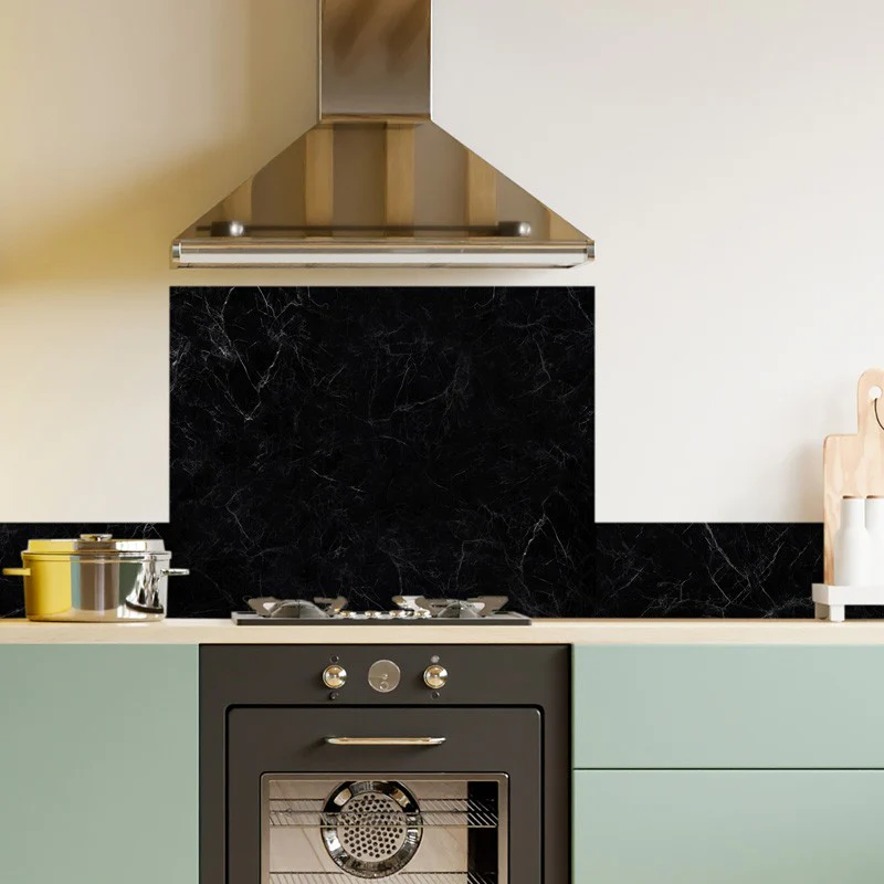 Crédence cuisine Fond de hotte ALU : L 90cm x H 70cm - MARBRE NOIR 99d