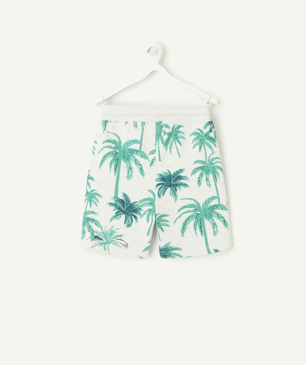 bermuda garçon en coton biologique gris chiné imprimé palmiers verts