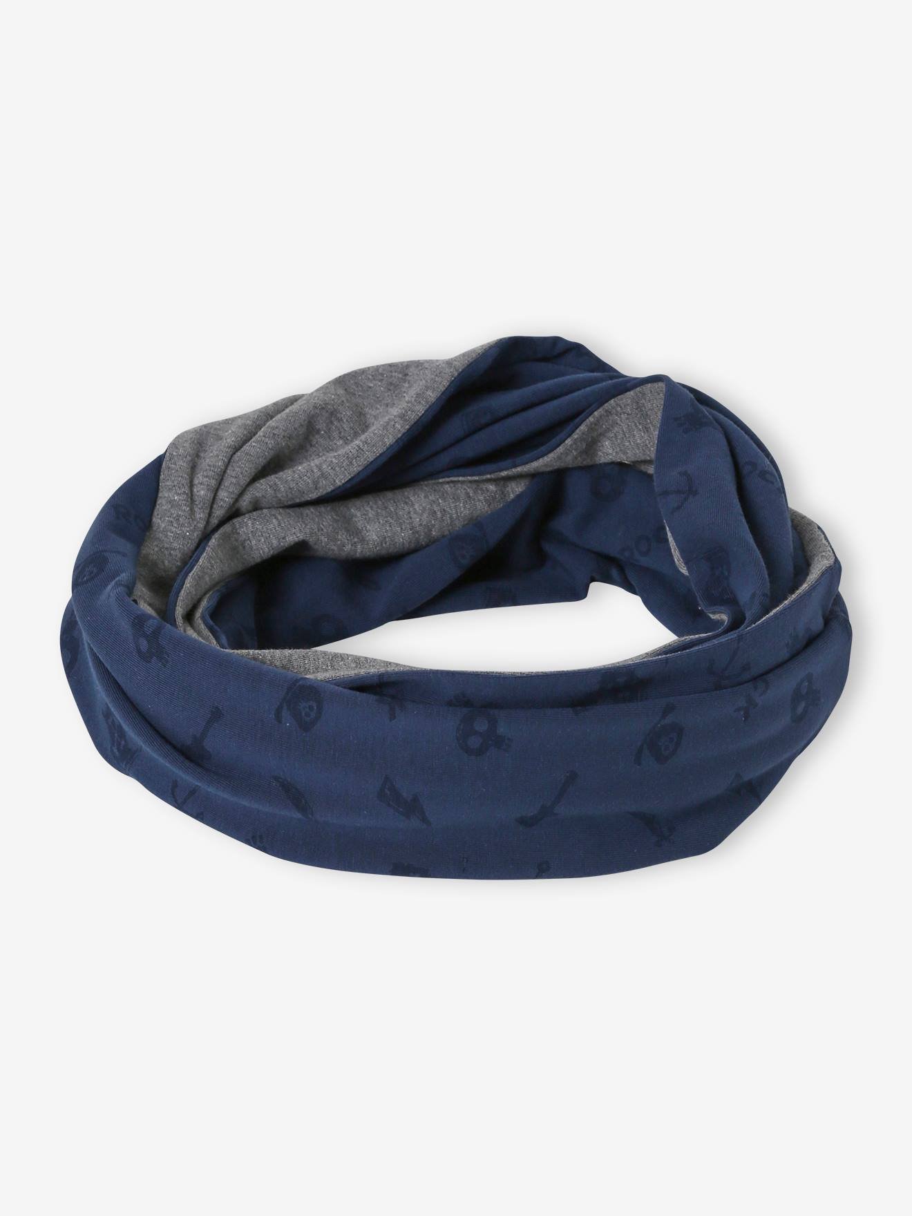 Cachecol reversível com estampa de pedra/mármore para meninos, azul escuro