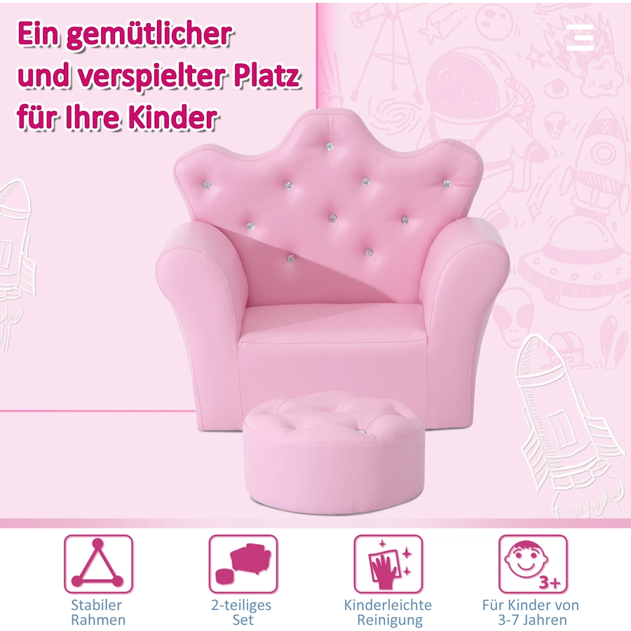 HOMCOM Kindersessel mit Kristallknöpfen rosa