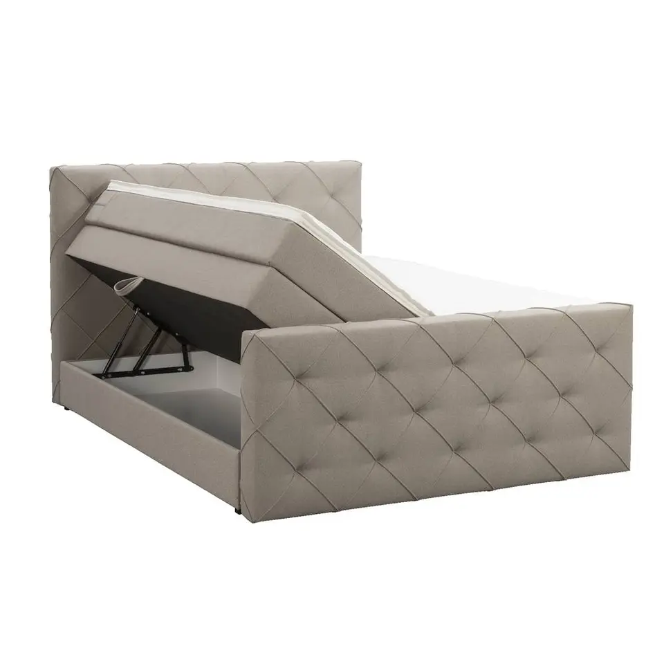Boxspring met opbergruimte en voetbord Liv geruit - beige - 140x200cm