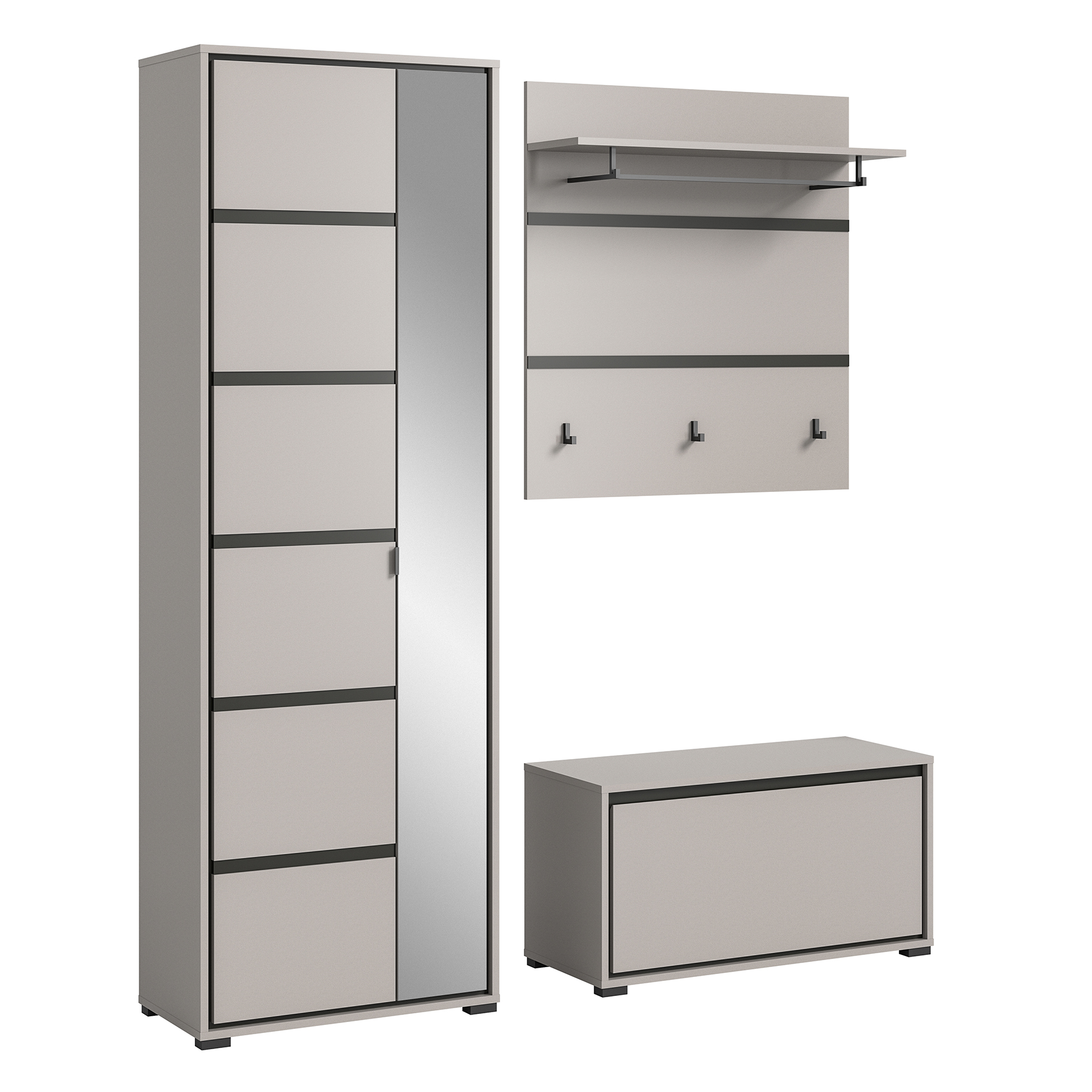 3-teiliges Set Garderobe JARU - grau-schwarz